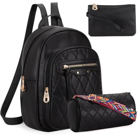 Women\'s 3Pcs Anti Theft Backpack Purse Small Quilted Backpack Set, Black main image 2